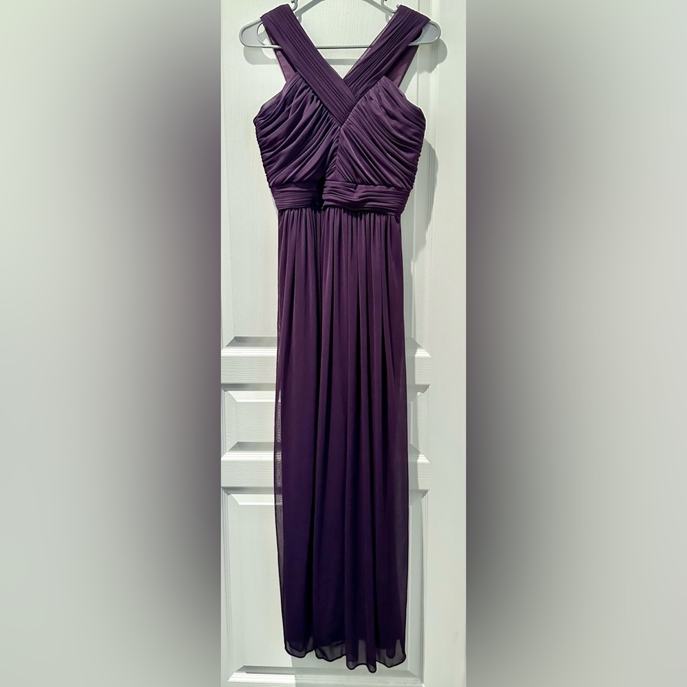 Alfred Sung Style D678 Grecian Style Shirred Bodice Gown in Majestic Purple B1